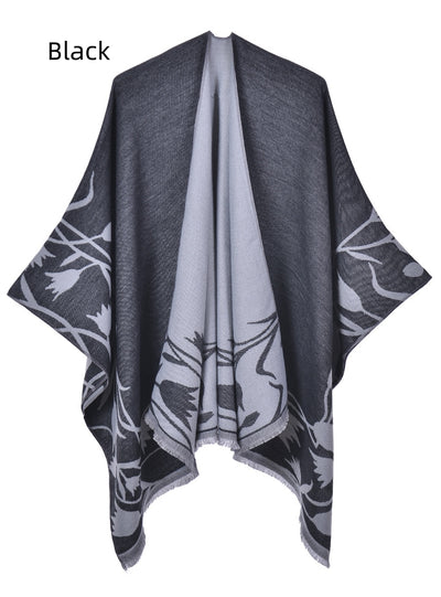 Retro Double-sided Split Shawl Fringed Cloak