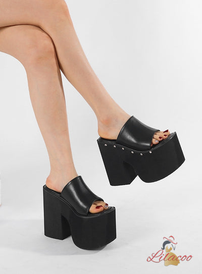 Ultra-high Heel Rivet Thick Heel Slippers