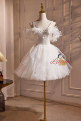 White Spaghetti Strap Tulle 3D Flower Homecoming Dress