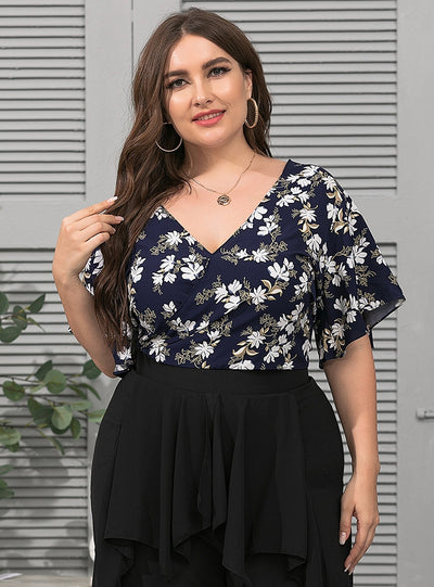 Sexy Deep V-Neck Loose Print Top