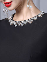 Black Scoop Neck 3/4 Sleeve Mother Of The Bride Dress