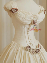 Champagne Off the Shoulder Flower Short Dress
