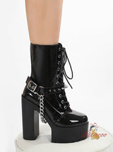 Punk Rivet Belt Buckle Thick Heel Boots