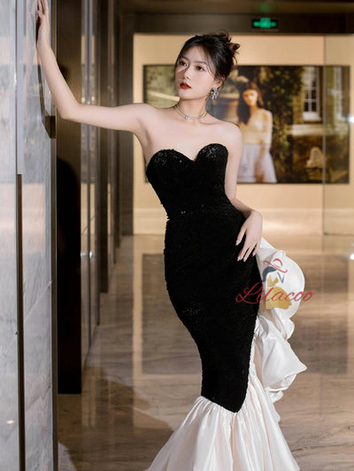 Black Mermaid Sequins Sweetheart Prom Dress