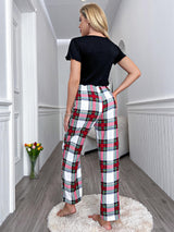 Summer Short Sleeve Plaid Trousers Suit