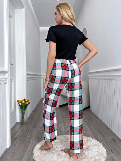 Summer Short Sleeve Plaid Trousers Suit