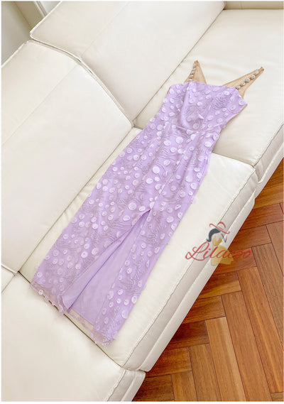Purple Three-dimensional Sling Split Perspective Backless Dress
