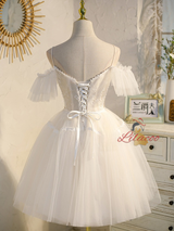 Ivory Tulle Lace Straps Homecoming Dress