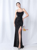 Mermaid Sequins Spaghetti Straps Backless Prom Dress