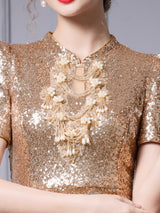 Sequins Short Sleeve Beading Mother Of The Bride Dress