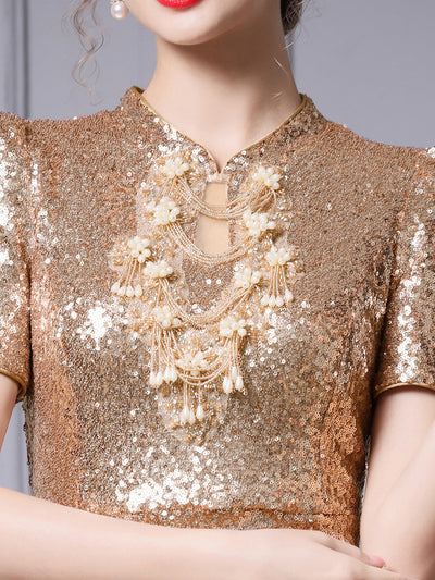 Sequins Short Sleeve Beading Mother Of The Bride Dress