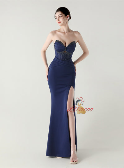 Mermaid Strapless Beading Split Prom Dress
