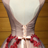 Burgundy Lace Appliques Beading Backless Homecoming Dress