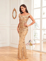 Gold Mermaid Sequins Off the Shoulder Prom Dress