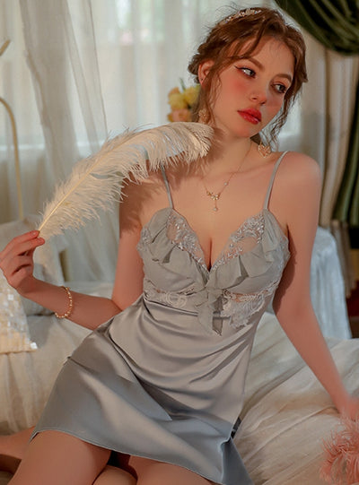 Sexy Lace Chest Pad Suspender Nightdress