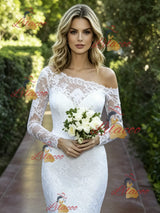White Mermaid Lace Long Sleeve Wedding Dress