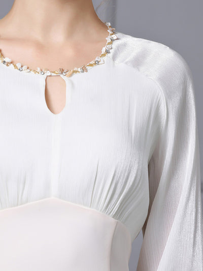 White Long Sleeve Beading Mother of the Bride Dress