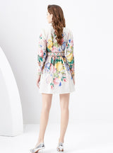 Palace Lantern Sleeve Mini Retro Print Dress