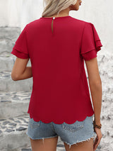 Double Lotus Leaf Sleeve Solid Color Top