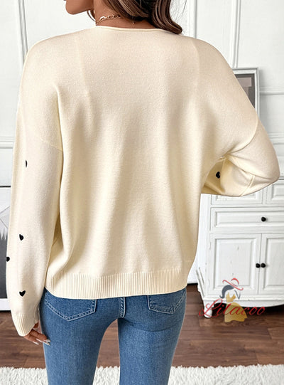 Love Pattern V-neck Cardigan Sweater Coat