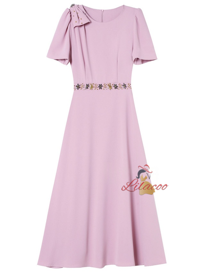 Pink Short Sleeve Beading Mother Of The Bride Dress