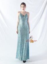 A-Line Sequins Spaghetti Straps Prom Dress