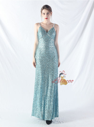 A-Line Sequins Spaghetti Straps Prom Dress