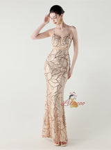 Mermaid Sequins Spaghetti Straps Beading Prom Dress