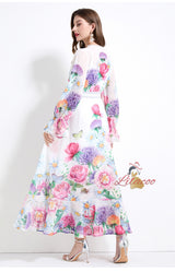 Deep V-neck Lace Stitching Slim Lotus Dress