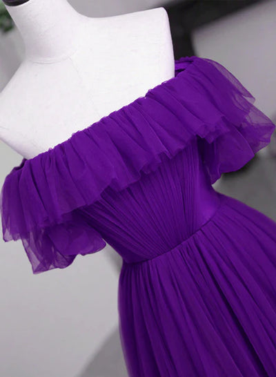 Dark Purple Tulle Pleats Prom Dress