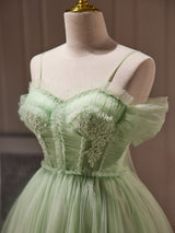 Green Tulle Appliques Beading Homecoming Dress
