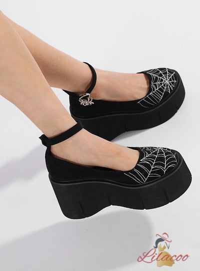 Retro Thick-soled Spider Web Wedge Mary Jane Shoes
