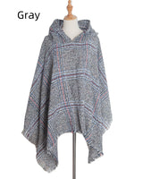 Shaggy Plaid Hooded Cloak Shawl