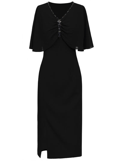 Black V-neck Split Beading Mother Of The Bride Dress