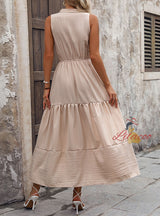 Solid Color V-neck Sleeveless Dress