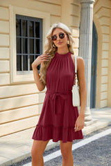 Solid Color Round Neck Mini Dress