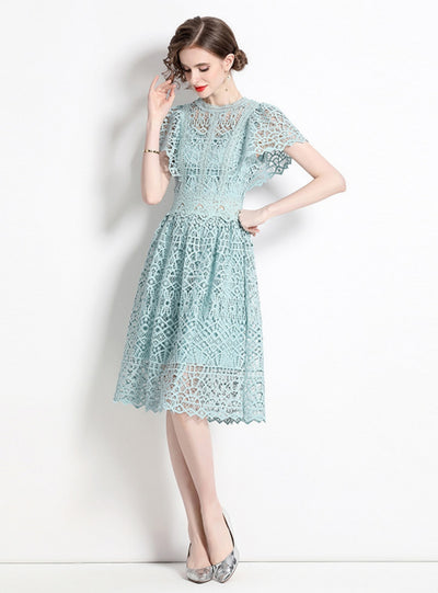 Heavy Crocheted Lace Short Sleeve Dress