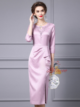 Pink Purple Short Sleeve Mother Of The Bride Dress