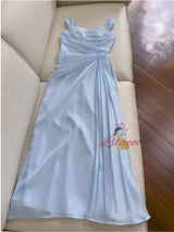 Women Blue Pleats Straps Dress