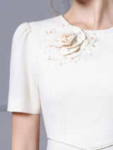 Beige White Flower Beading Mother Of The Bride Dress