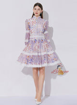 Lace Stitching Lantern Sleeves Dress