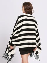 Bat Sleeve Striped Tassel Knitted Shawl Coat
