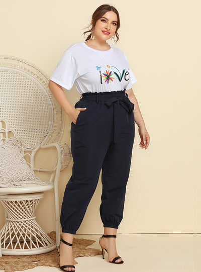 Round Neck Printed T-shirt Pants Two-piece Suit