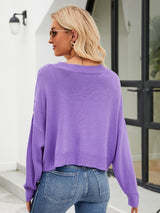 Loose V-neck Hollow Knit Cardigan Sweater