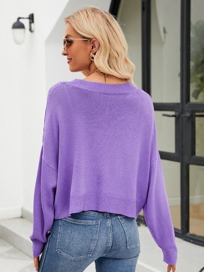 Loose V-neck Hollow Knit Cardigan Sweater