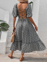Floral Short Sleeve Vintage Long Dress