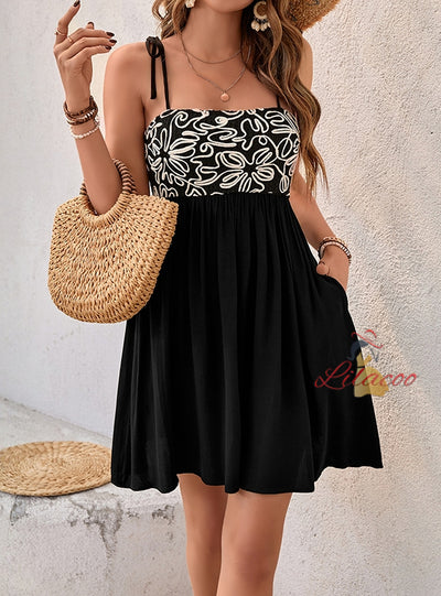 Sleeveless Leisure Suspender Flower Dress