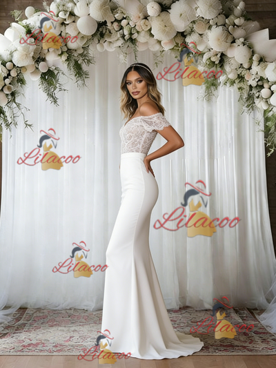 White Mermaid Off the Shoulder Lace Wedding Dress