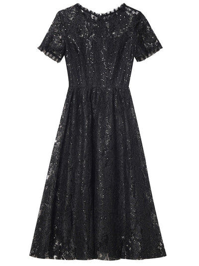 Black Short Sleeve Lace Mother Of The Bride Dress