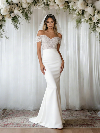 White Mermaid Off the Shoulder Lace Wedding Dress
